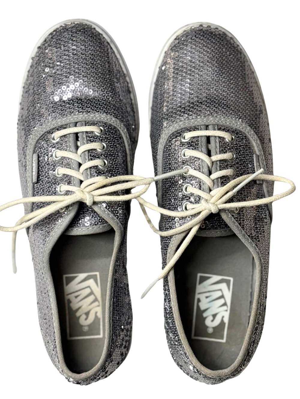 Vans Authentic Silver Sequin Glitter Sneakers Women’s 8